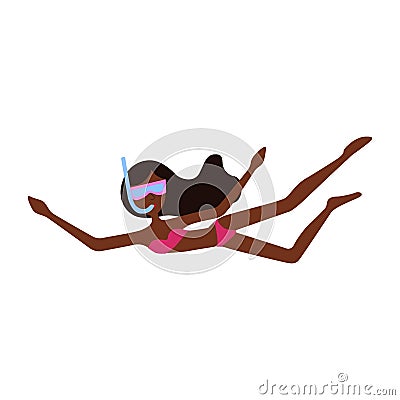 African American girl swims in a mask Vector Illustration