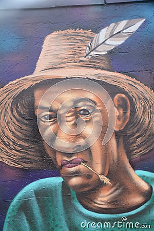 African American Graffiti Portrait in Portland, Oregon Editorial Stock Photo