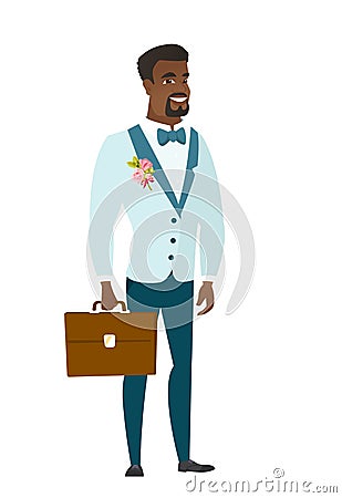 African-american groom holding briefcase. Vector Illustration