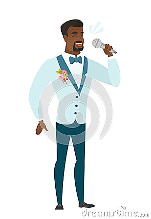 African-american groom singing to the microphone. Vector Illustration