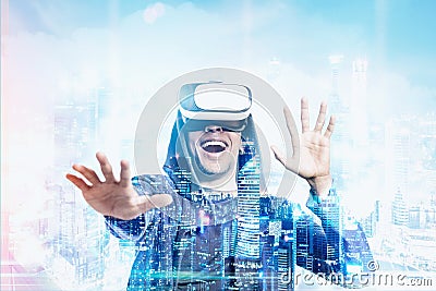 African American guy playing a vr game Stock Photo