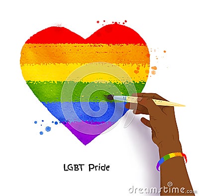 African american hand drawing rainbow heart Vector Illustration