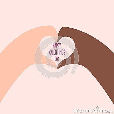African and american hands make heart on valentine day Vector Illustration
