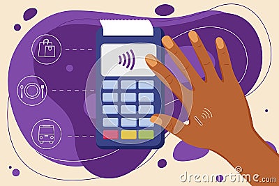 African American human microchip implant in hand. NFC implant. Implanted RFID transponder. Payment by hand. Vector Illustration