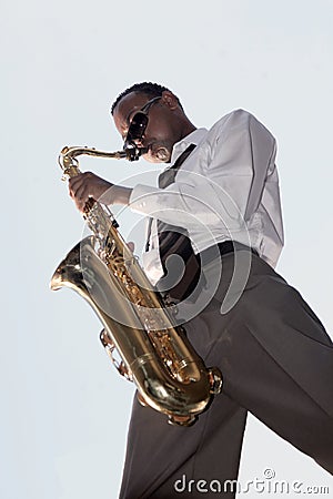 African American Jazz Music Player Stock Photo