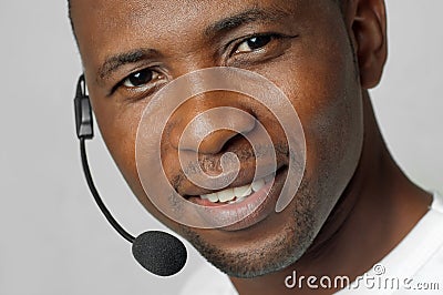 African American male customer service representative or call center worker Stock Photo