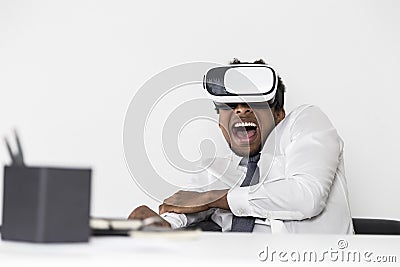 African American man in vr, scared Stock Photo