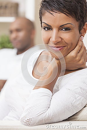 African American Man Woman Couple At Home Stock Photo