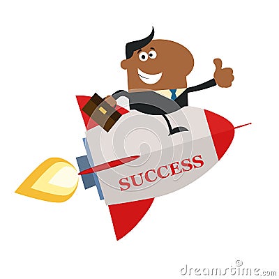 African American Manager Flying On The Rocket And Giving Thumb Up Vector Illustration