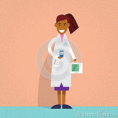 African American Medical Doctor Holding Medicine Chest Vector Illustration