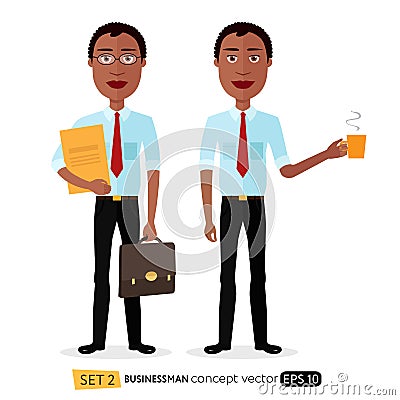 African American men enjoying cup coffee flat cartoon vector iso Vector Illustration