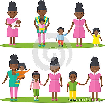 African american mother with kids. Vector Illustration