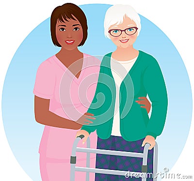 African American nurse and her patient Vector Illustration
