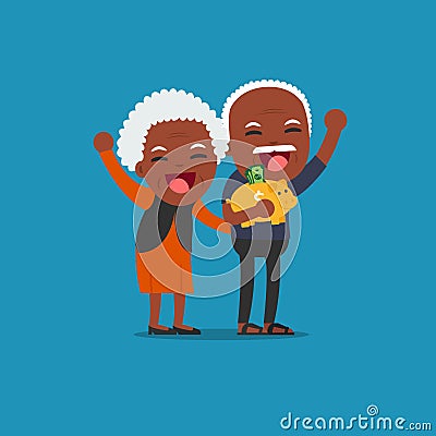 African american people - Senior people with golden piggy bank, Vector Illustration