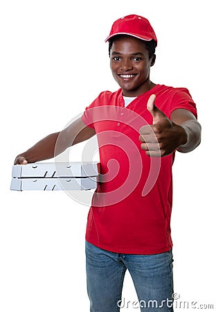 African american pizza delivery guy showing thumb Stock Photo