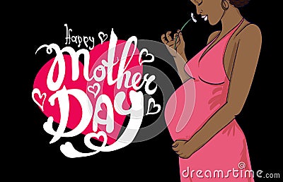 african-american pregnant woman in pregnancy dress . illustration Stock Photo