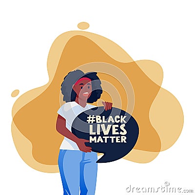 African american protesting woman with poster. Black lives matter, fight for rights concept. Vector illustration Vector Illustration