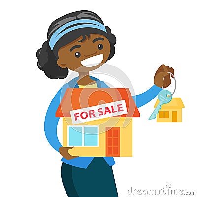 African-american real estate agent holding key. Vector Illustration
