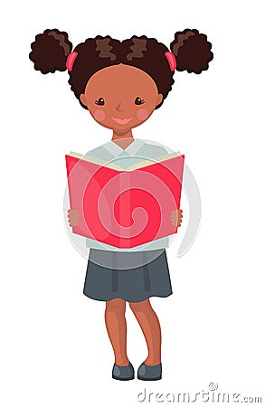 African American School girl character with book Vector Illustration