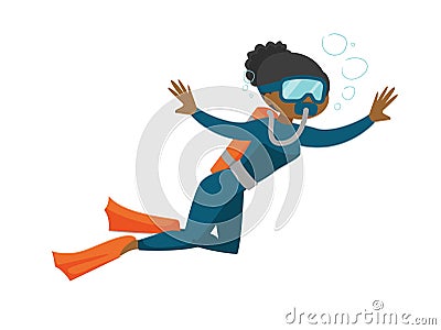 African-american scuba diver enjoying the dive. Vector Illustration