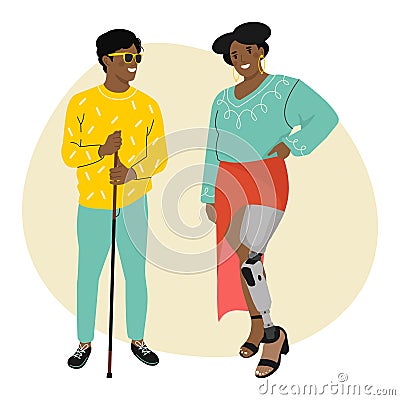 African American special People. People with Disability, Diversity and Inclusion. Vector illustration Vector Illustration