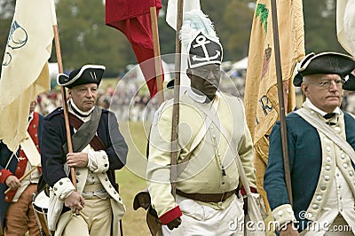 African American from the 1st Rhode Island Regiment at the 225th Anniversary of the Victory at Yorktown, a reenactment of the Editorial Stock Photo