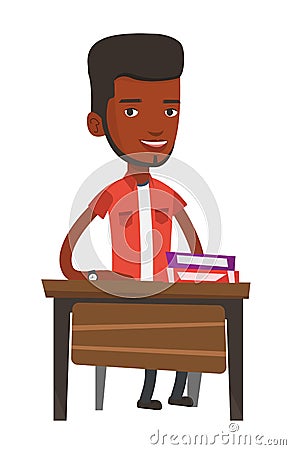 African-american student sitting at the desk. Vector Illustration