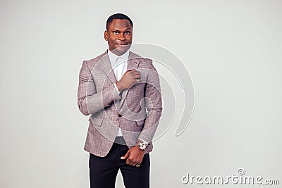 African american stylish business man at the workspace office on white background in studio shot. well-dressed model Stock Photo