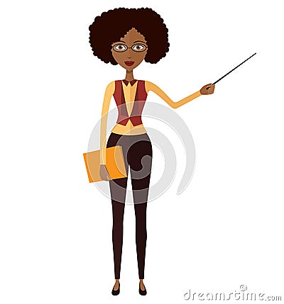 African American teacher with a pointer vector isolated on a white background. Vector Illustration