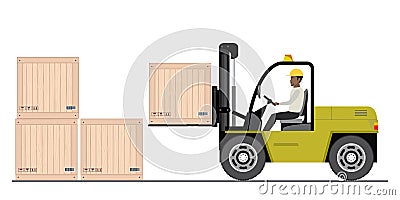 African american warehouse worker loading wooden boxes Vector Illustration