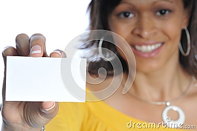 African-american woman with businesscard Stock Photo