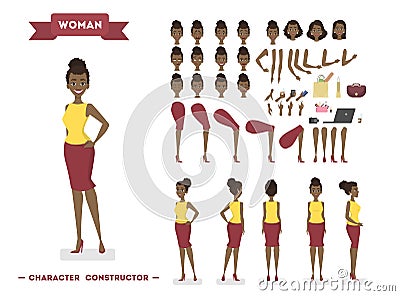 African american woman character set for animation Vector Illustration