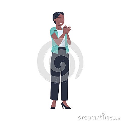African American Woman Character Standing Ovation Clapping Her Hands as Applause and Acclaim Gesture Vector Illustration Vector Illustration