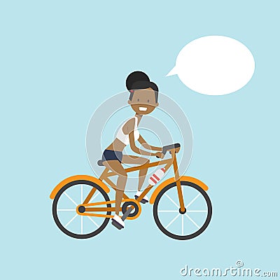 African american woman cycling chat bubble character full length over blue background flat Vector Illustration