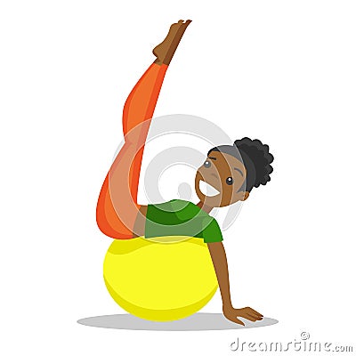 African-american woman exercising with fit ball. Vector Illustration