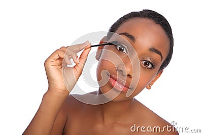 African American woman eyelash separator brush Stock Photo