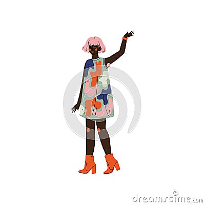 African American Woman with Hairy Armpits, Female Character Loving Her Body, Self Acceptance, Beauty Diversity, Body Vector Illustration