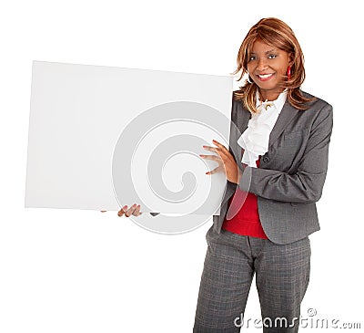 African American Woman Holding a Blank White Sign Stock Photo