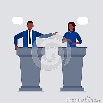 An African-American woman and man taking part in debates. Vector Illustration