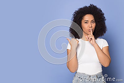 African American woman point at good sale deal Stock Photo