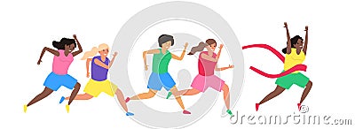 African american woman runner crossing finish line women athletic run sprint race competition Vector Illustration