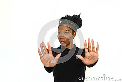 African American woman showing stopping signs Stock Photo