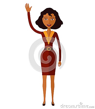 African american woman waving her hand cartoon. Vector. Vector Illustration