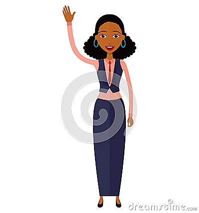 African american woman waving her hand cartoon-vector isolated Vector Illustration