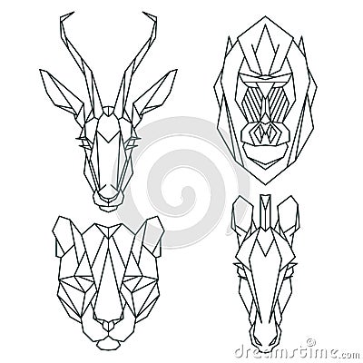 African animal icons, vector icon set. Abstract triangular style Vector Illustration