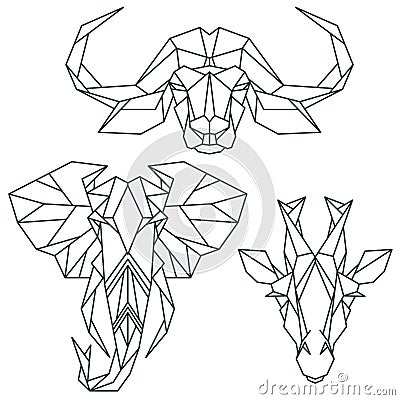 African animal icons, vector icon set. Abstract triangular style Vector Illustration