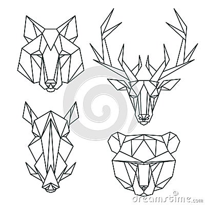 African animal icons, vector icon set. Abstract triangular style Vector Illustration