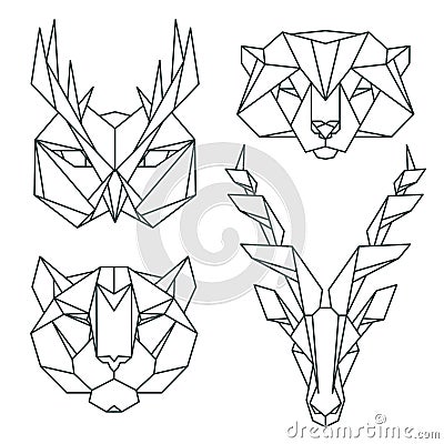 African animal icons, vector icon set. Abstract triangular style Vector Illustration