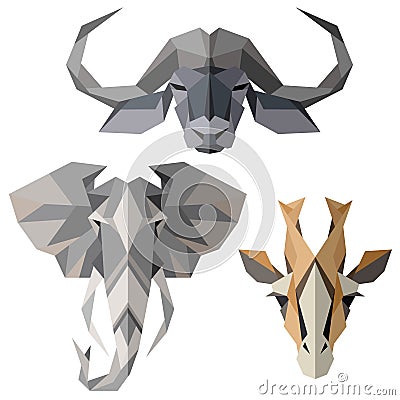 African animal icons, vector icon set. Abstract triangular style Vector Illustration