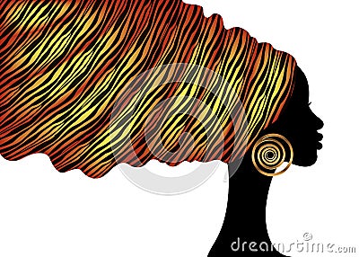 African animal print turban head wrap, portrait beauty Woman in Afro hairstyles, logo design black women hair dress, vector Africa Vector Illustration